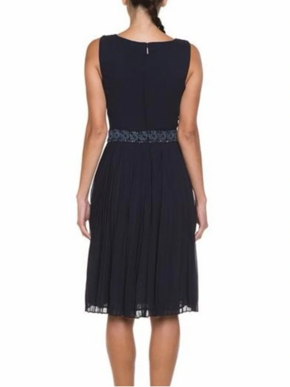 Tory Burch Ivy Sleeveless Navy Embellished V-Neck Dress sequin and beaded NWT 10
